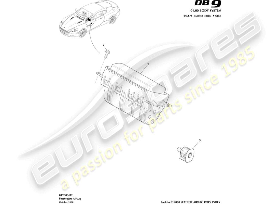 aston martin db9 (2007) passenger airbag part diagram