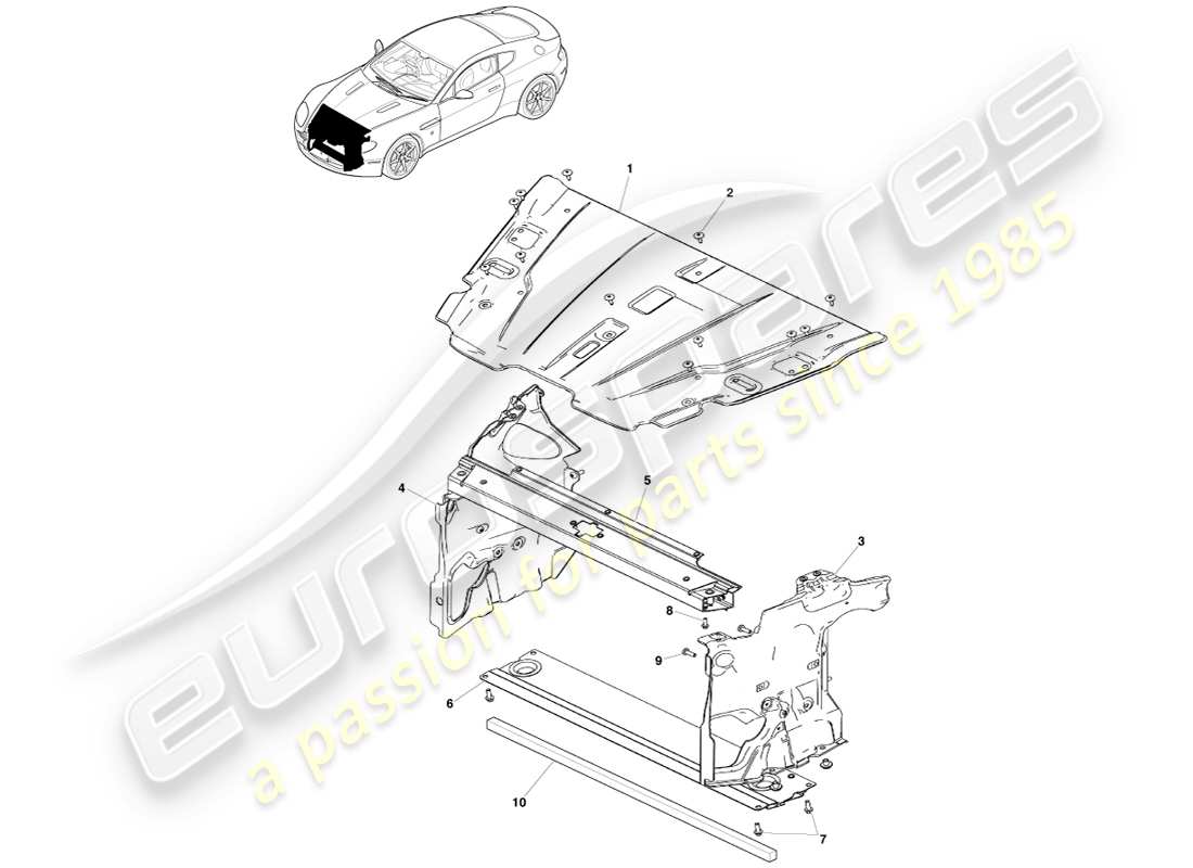 aston martin v8 vantage (2005) grille opening panel part diagram