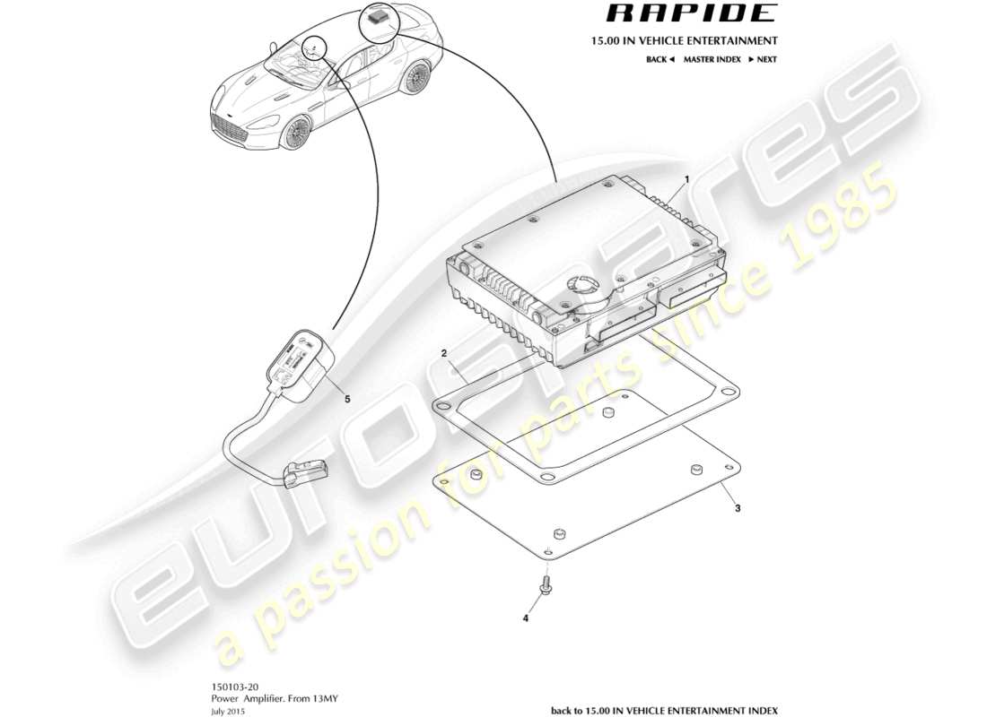 aston martin rapide (2019) single amplifier, 13my on part diagram