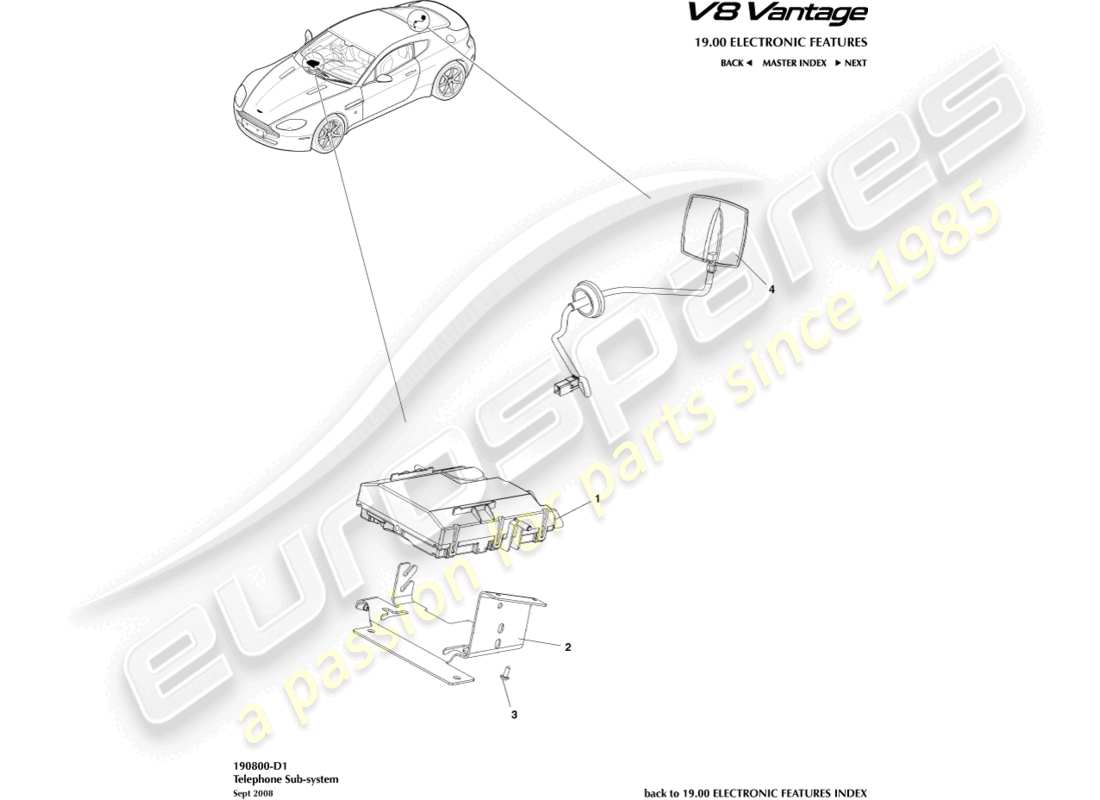 aston martin v8 vantage (2008) telephone subsystem part diagram