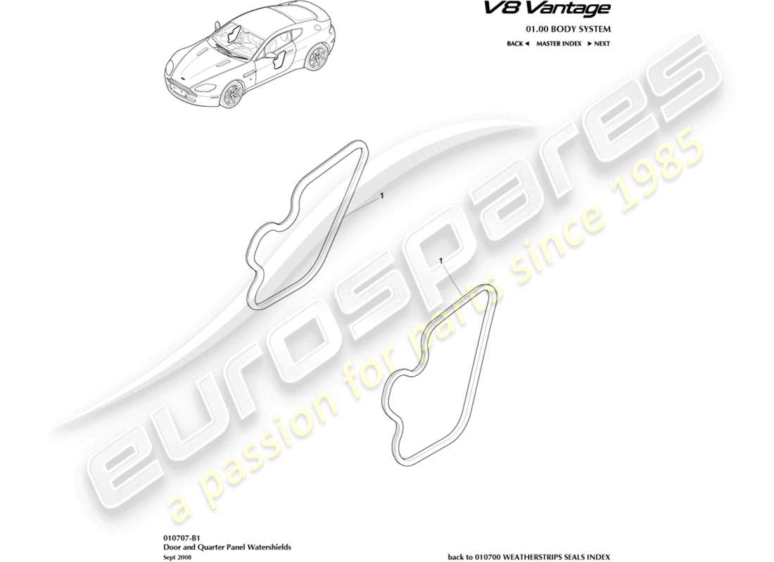 aston martin v8 vantage (2009) watershields part diagram