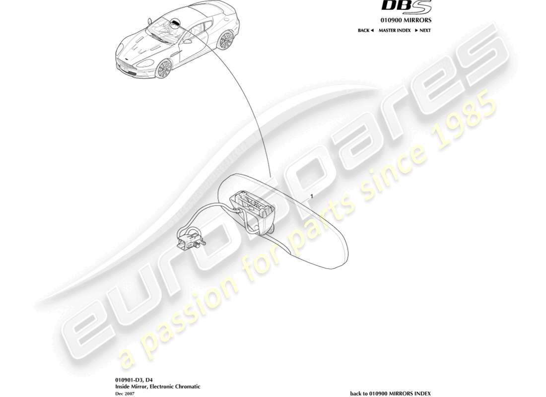 aston martin dbs (2007) interior mirror, chromatic parts diagram