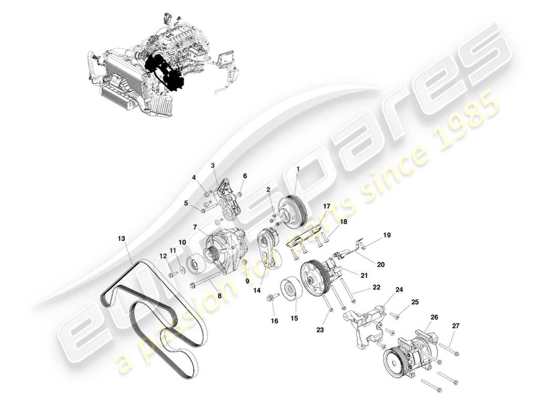 aston martin v8 vantage (2005) accessory drive part diagram