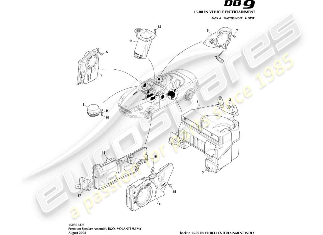 aston martin db9 (2012) speaker, premium, volante part diagram