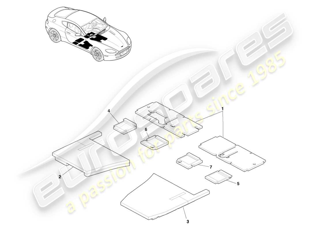 aston martin v8 vantage (2005) floor sound insulation, lhd part diagram