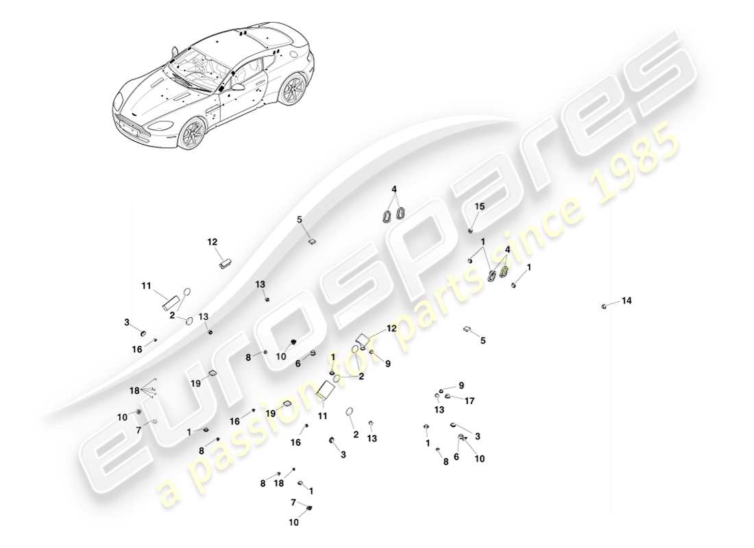 aston martin v8 vantage (2005) soft sealing, coupe part diagram