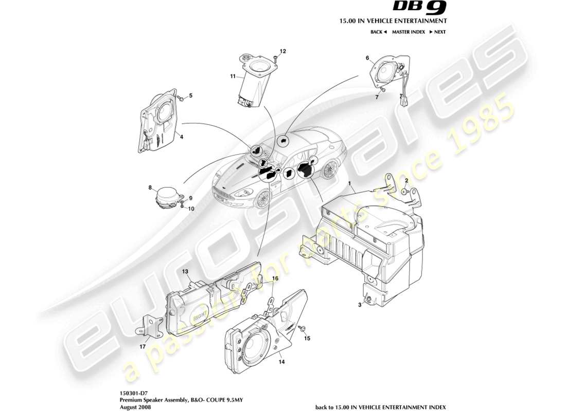 aston martin db9 (2012) speaker, premium, coupe part diagram