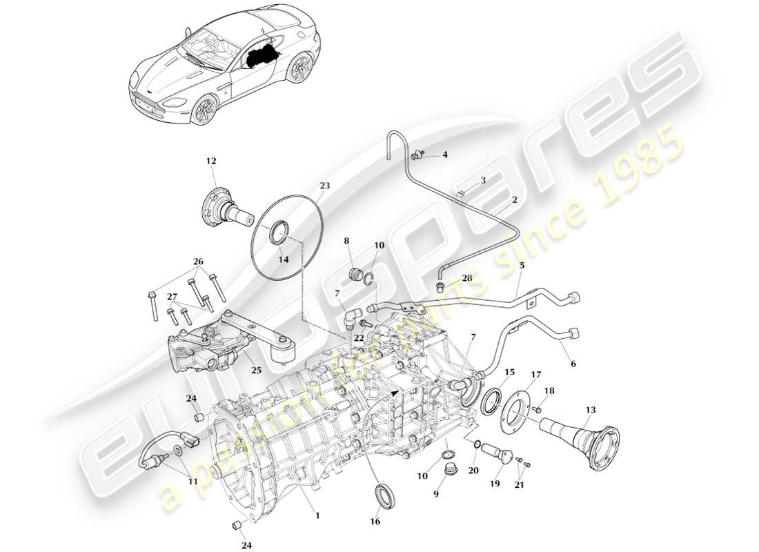 aston martin v8 vantage (2005) transaxle, manual, 6 spd part diagram