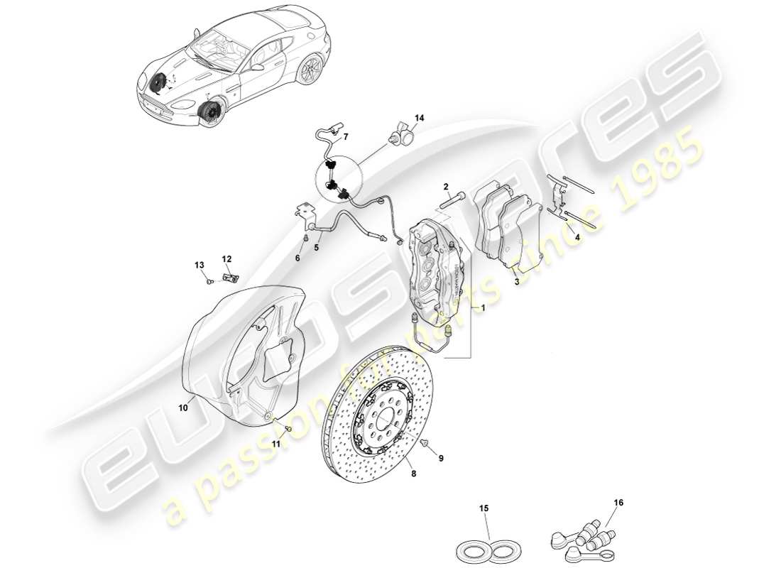 aston martin v8 vantage (2005) front brake system part diagram