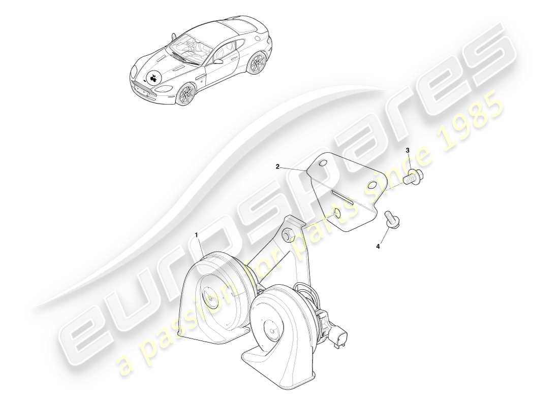 aston martin v8 vantage (2005) horn system part diagram