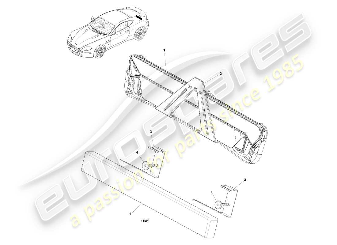 aston martin v8 vantage (2005) hazard warning reflector part diagram