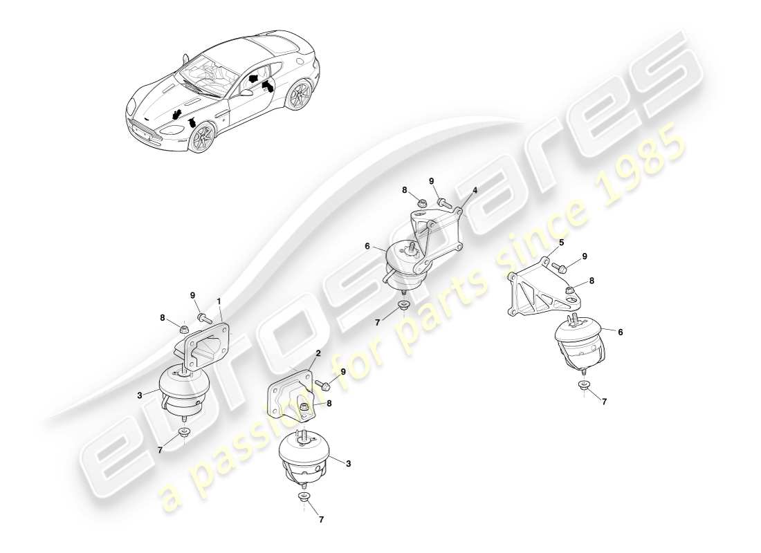 aston martin v8 vantage (2005) engine mountings part diagram