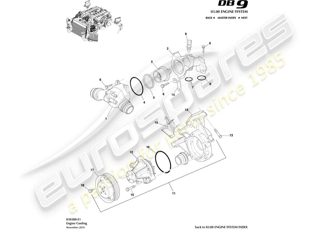 aston martin db9 (2007) engine cooling part diagram