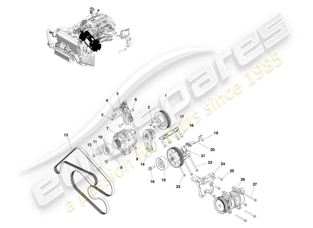 aston martin v8 vantage (2007) accessory drive part diagram