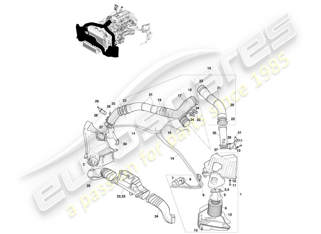 aston martin v8 vantage (2005) air charging, n400 part diagram