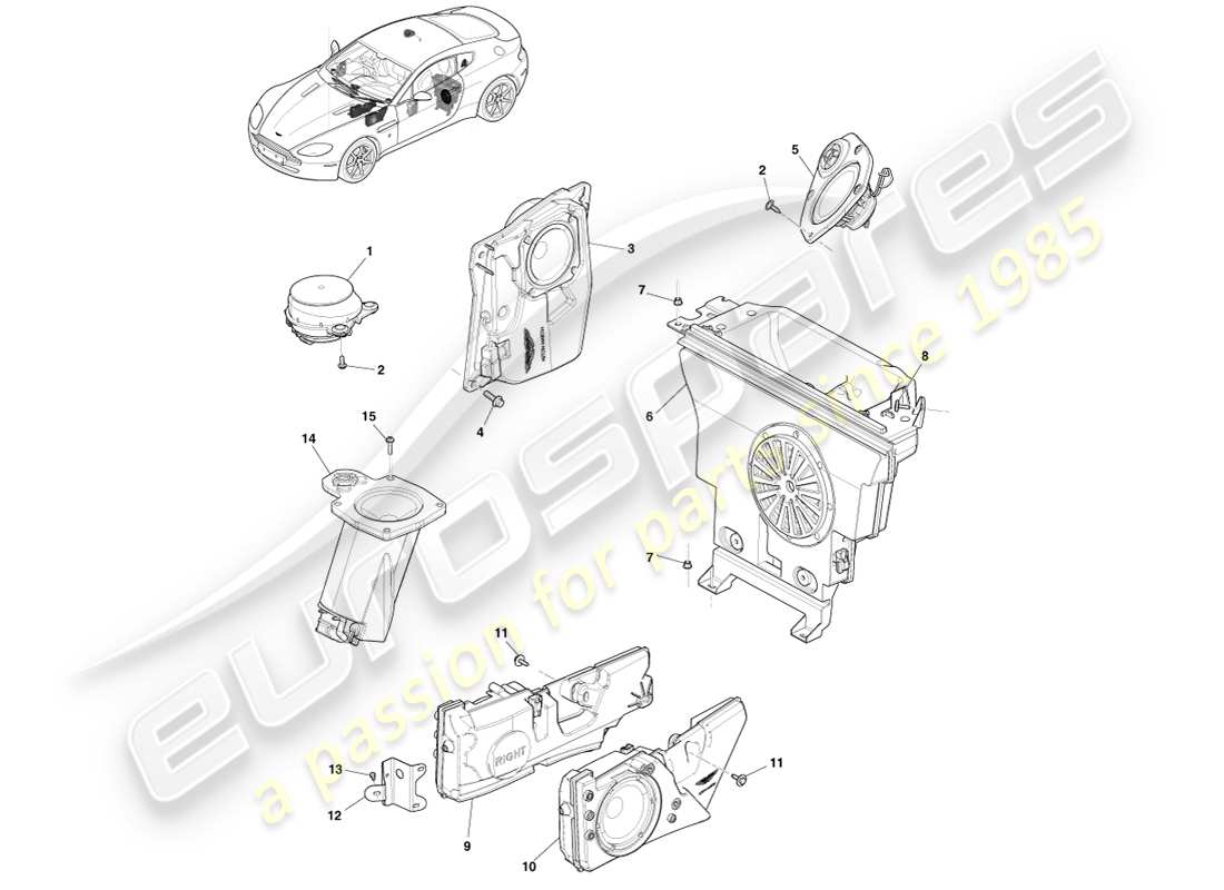 aston martin v8 vantage (2005) speaker, b&o part diagram