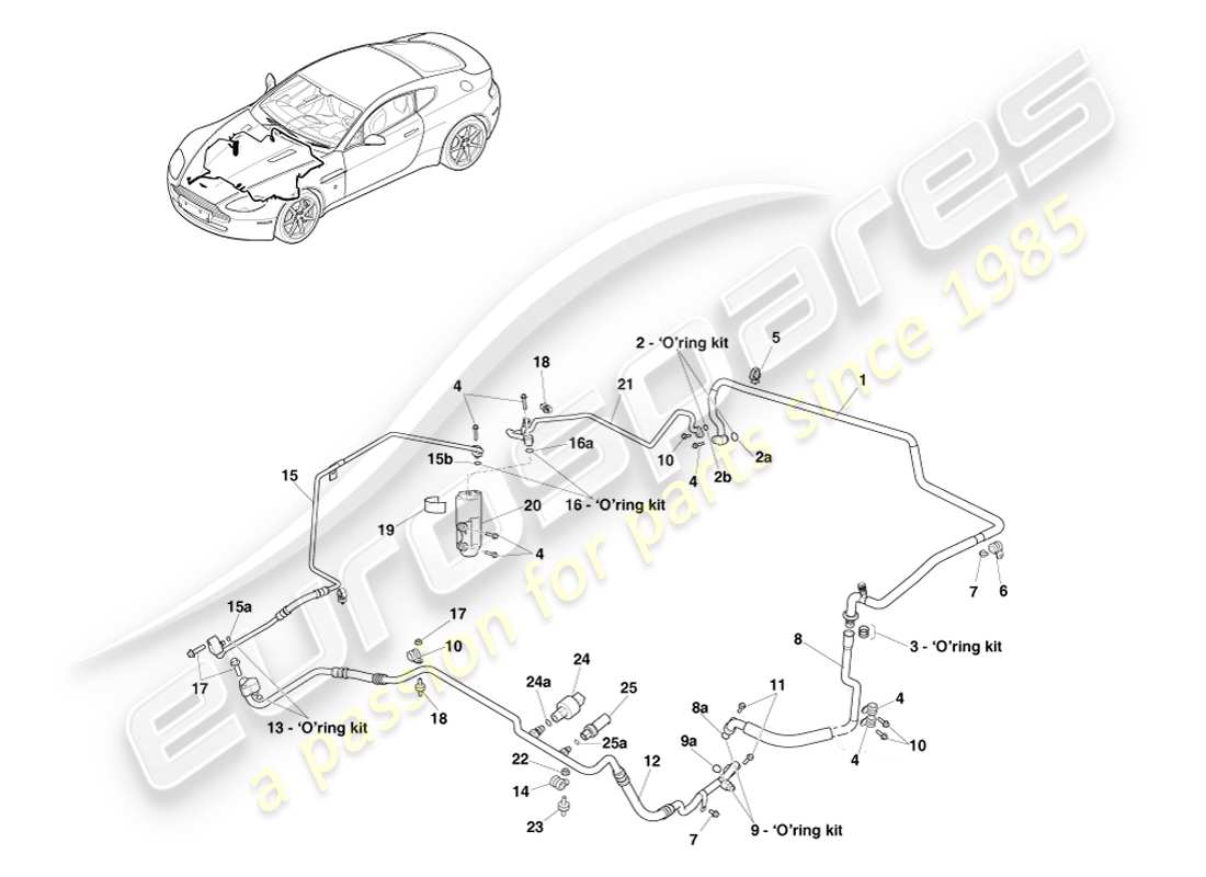 aston martin v8 vantage (2005) air con lines, r134a gas, lhd part diagram