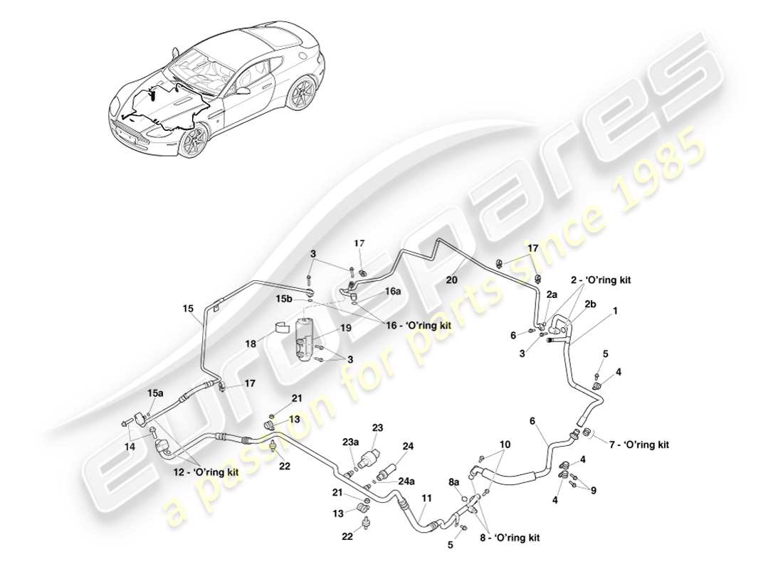 aston martin v8 vantage (2005) air con lines, r134a gas, rhd part diagram