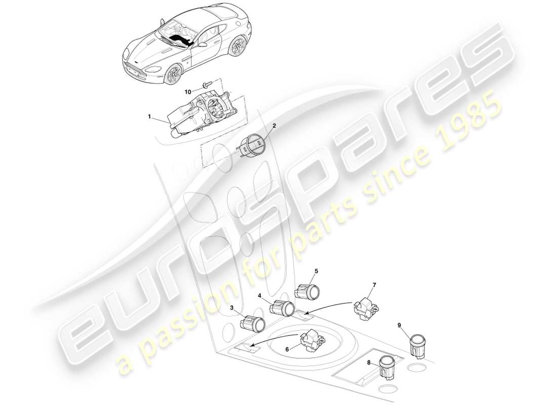 aston martin v8 vantage (2005) centre stack switches, manual, 16my part diagram