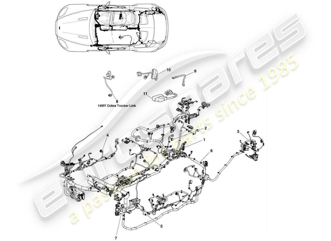 aston martin v8 vantage (2005) body harness, roadster part diagram