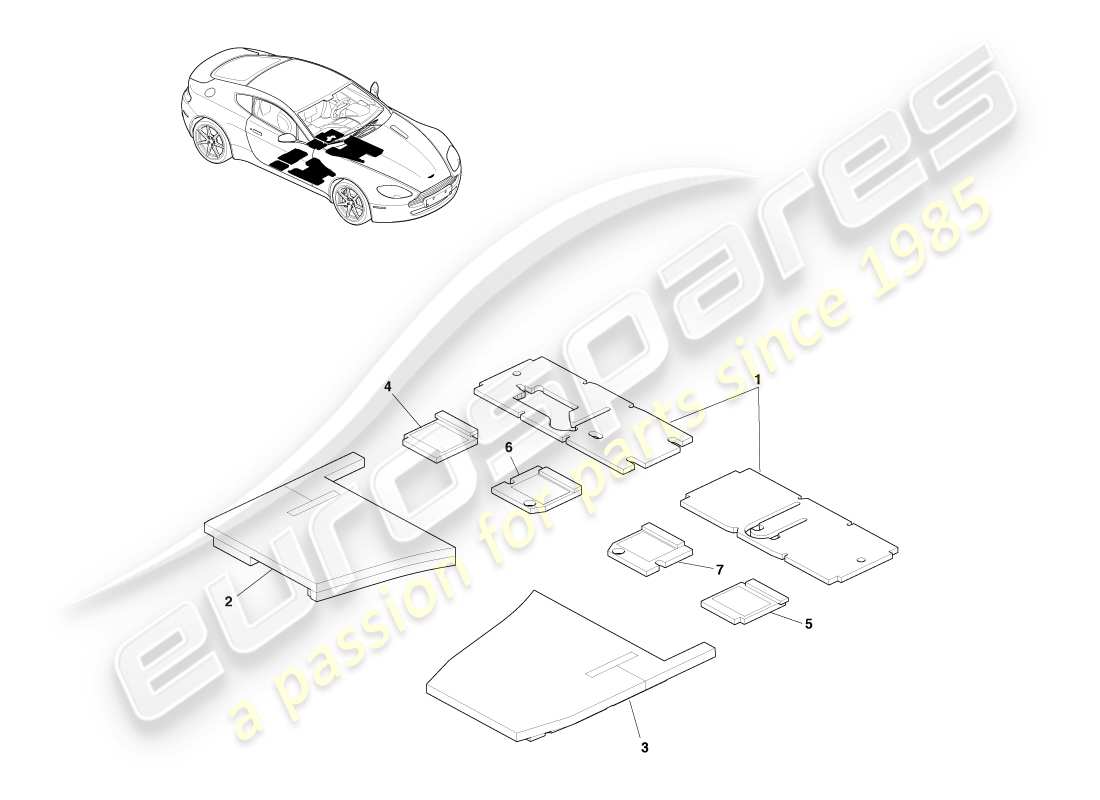 aston martin v8 vantage (2007) floor sound insulation, lhd part diagram