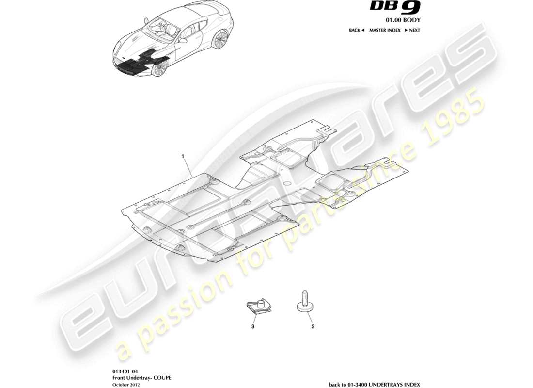 aston martin db9 (2014) front undertray, coupe part diagram