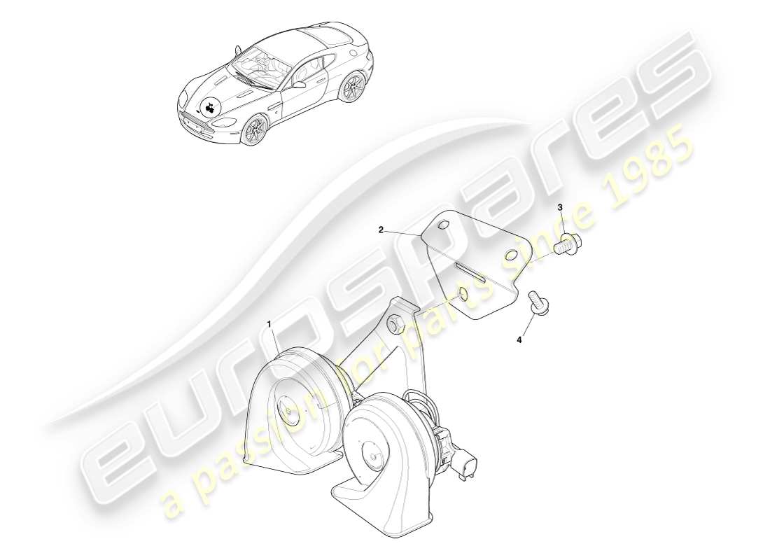 aston martin v8 vantage (2007) horn system part diagram