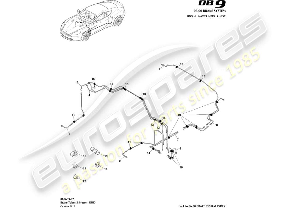 aston martin db9 (2014) brake lines & hoses, rhd part diagram