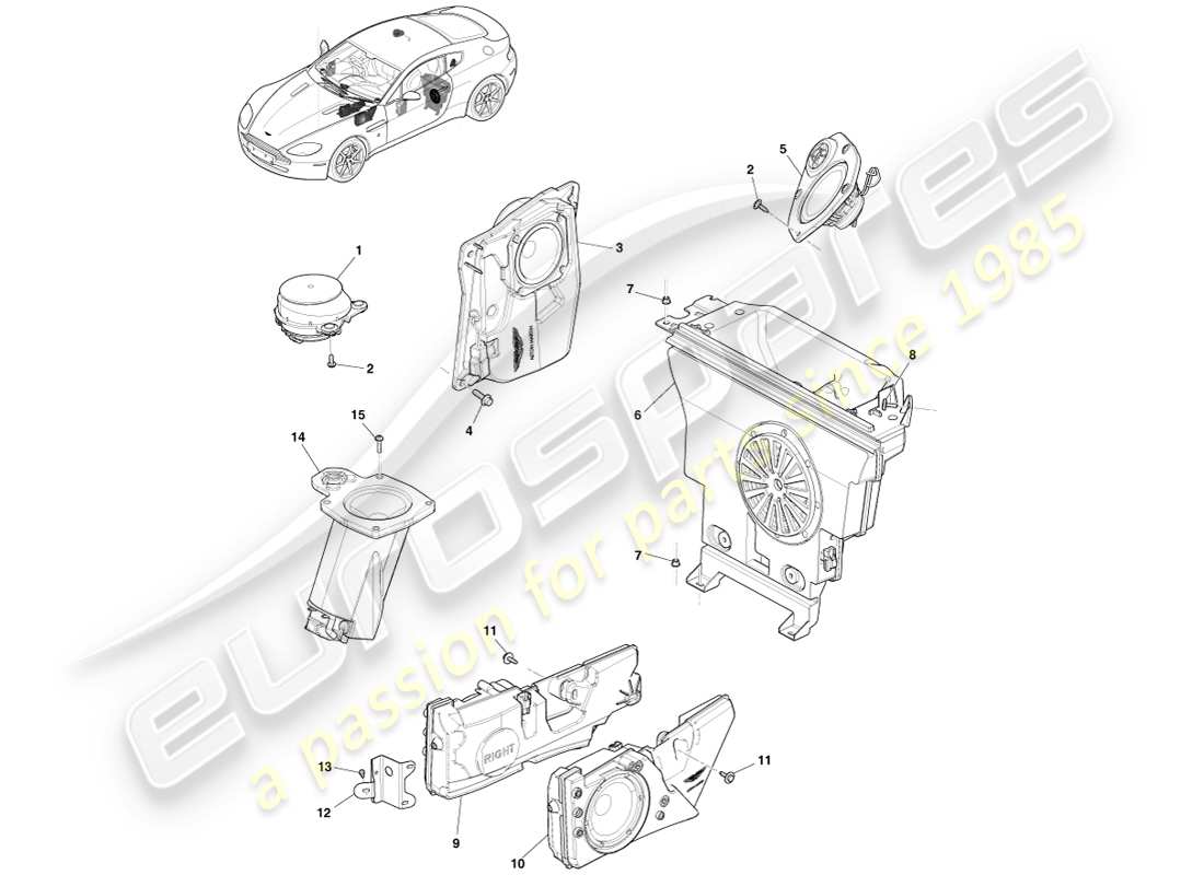 aston martin v8 vantage (2007) speaker, b&o part diagram