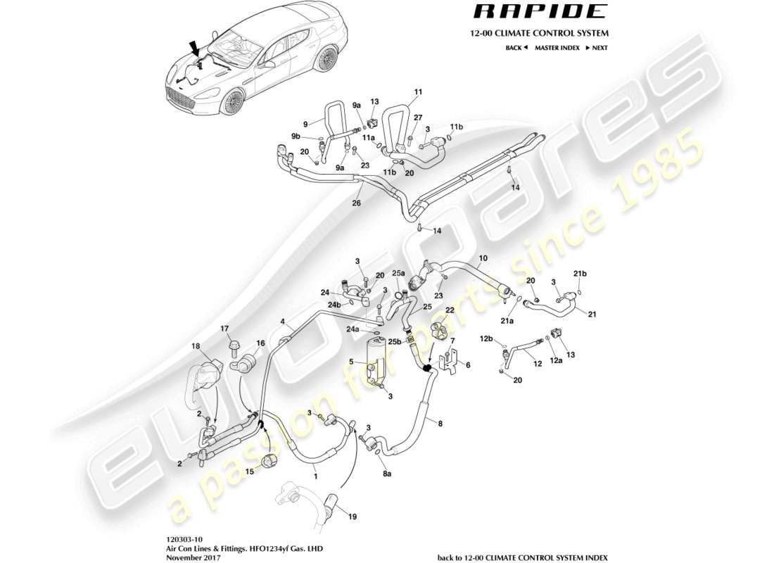 aston martin rapide (2019) air con lines, hfo1234yf, lhd part diagram