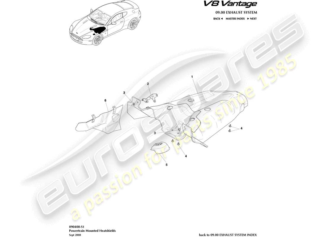 aston martin v8 vantage (2016) heatshield subsystem part diagram