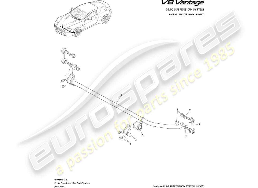 aston martin v8 vantage (2006) front stabiliser bar part diagram