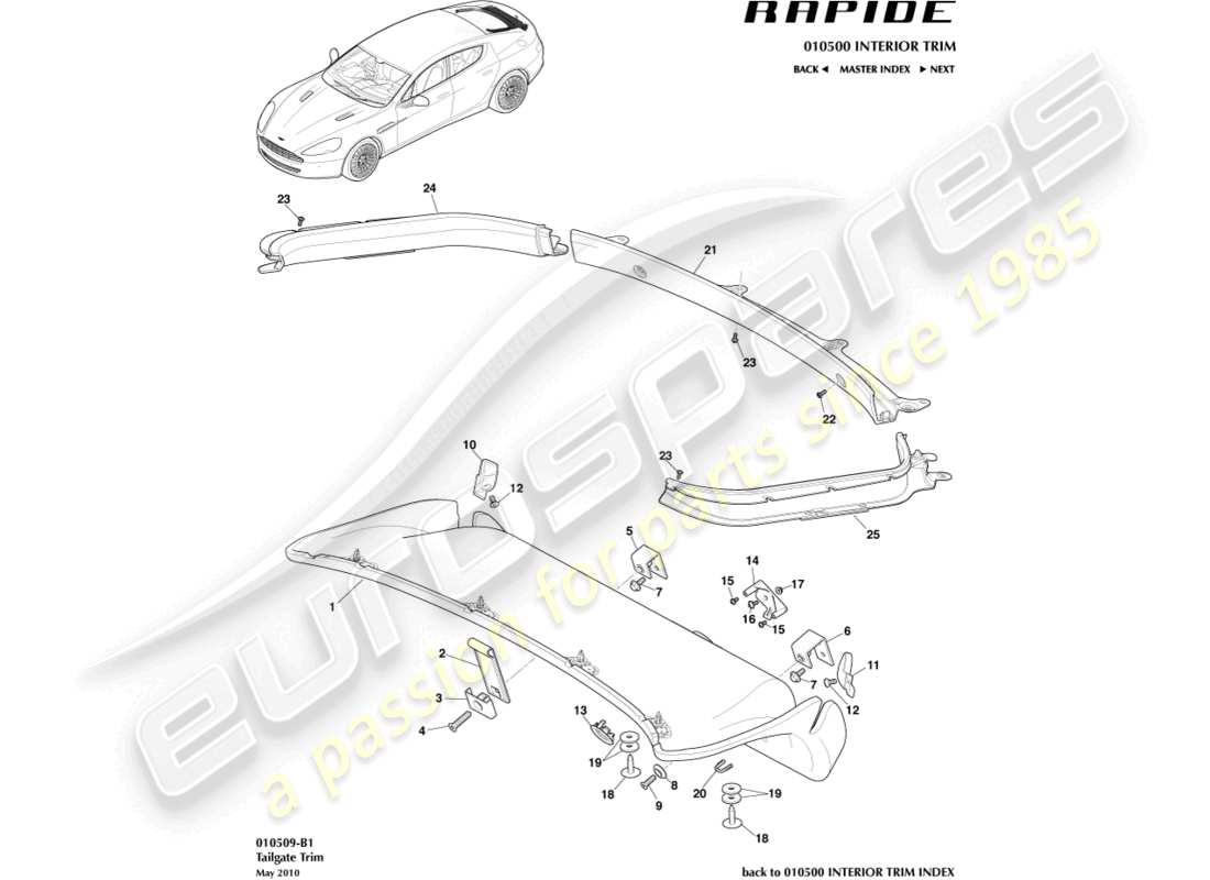 aston martin rapide (2011) tailgate trim panel part diagram