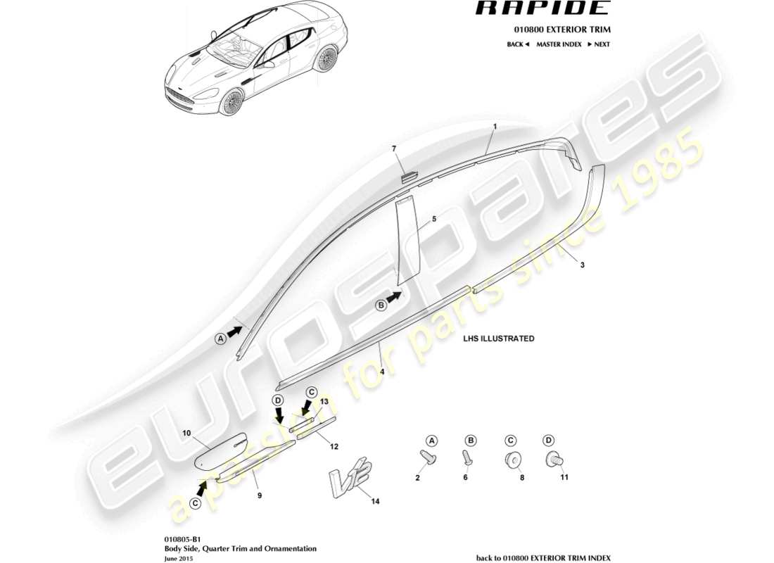 aston martin rapide (2011) body side trim part diagram