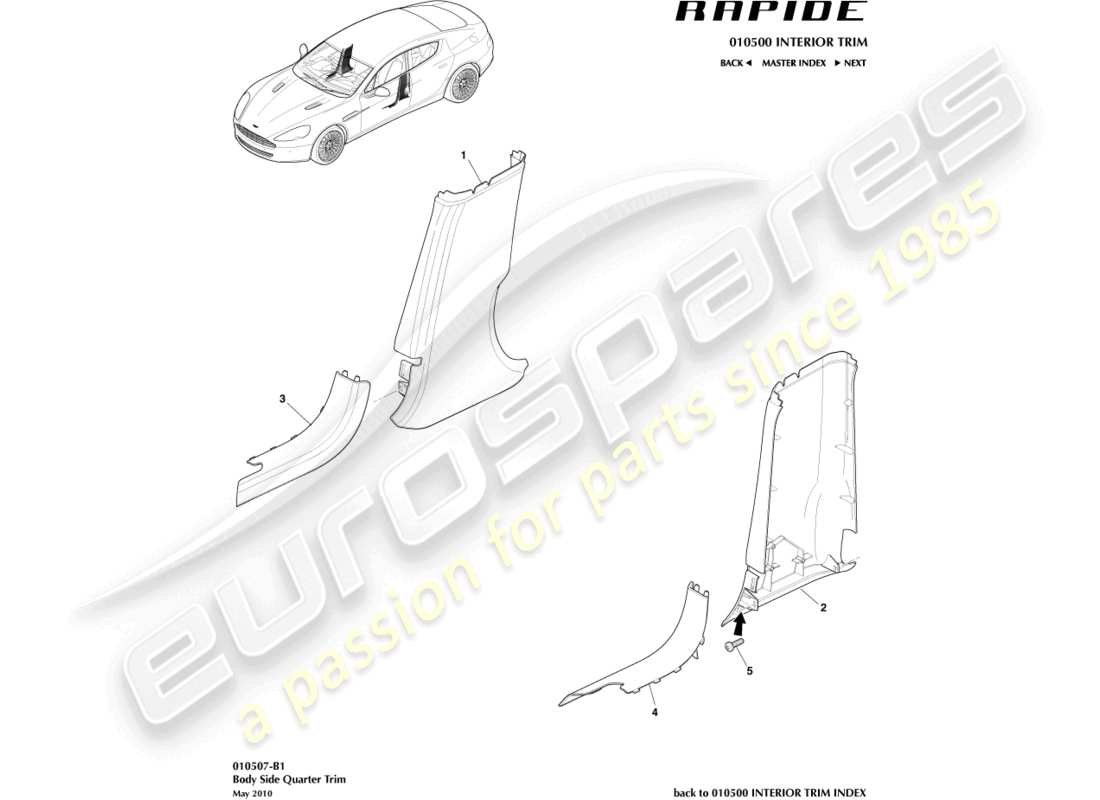 aston martin rapide (2011) rear quarter trim panel part diagram