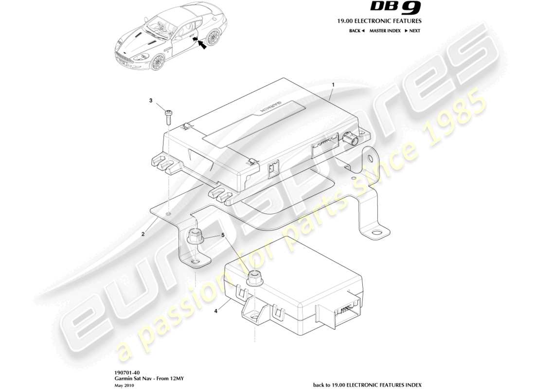 aston martin db9 (2011) sat nav, 12my on part diagram