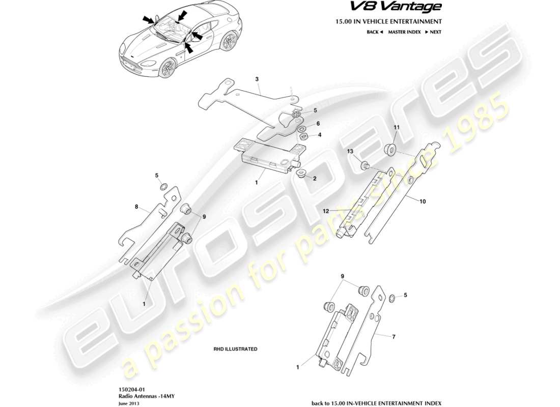 aston martin v8 vantage (2009) radio antenna, 14my part diagram