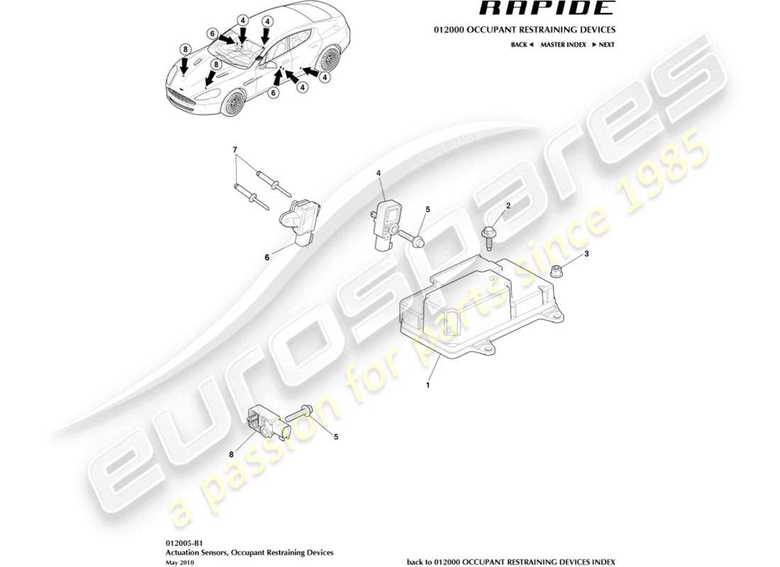 aston martin rapide (2011) actuation sensors part diagram