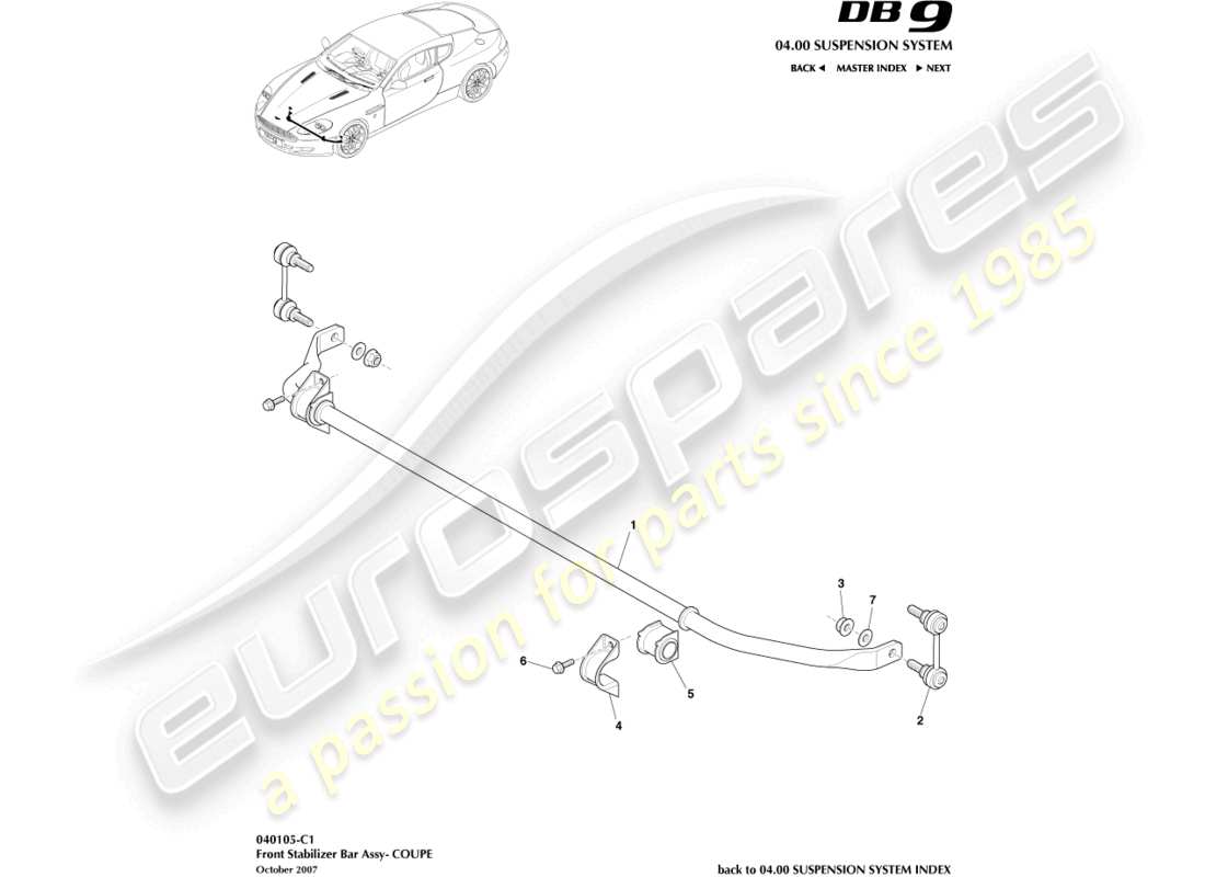 aston martin db9 (2007) front stabiliser bar, coupe part diagram