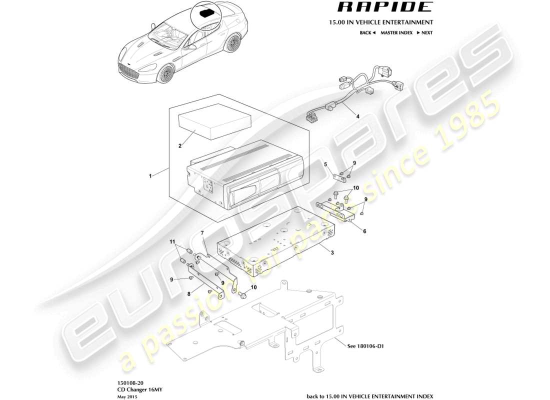 aston martin rapide (2011) cd changer, 16my on part diagram