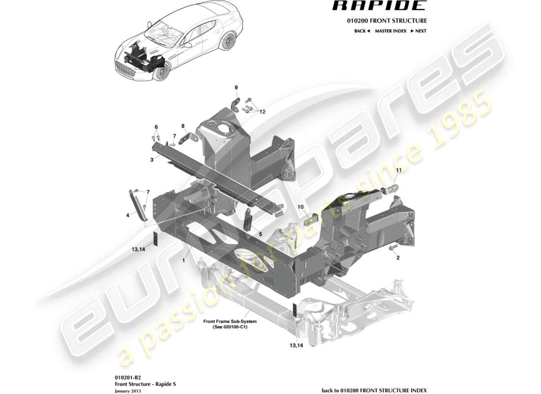 aston martin rapide (2011) front structure, s part diagram