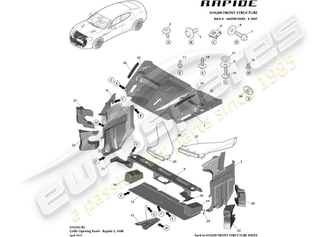 aston martin rapide (2011) grille opening panel, s part diagram