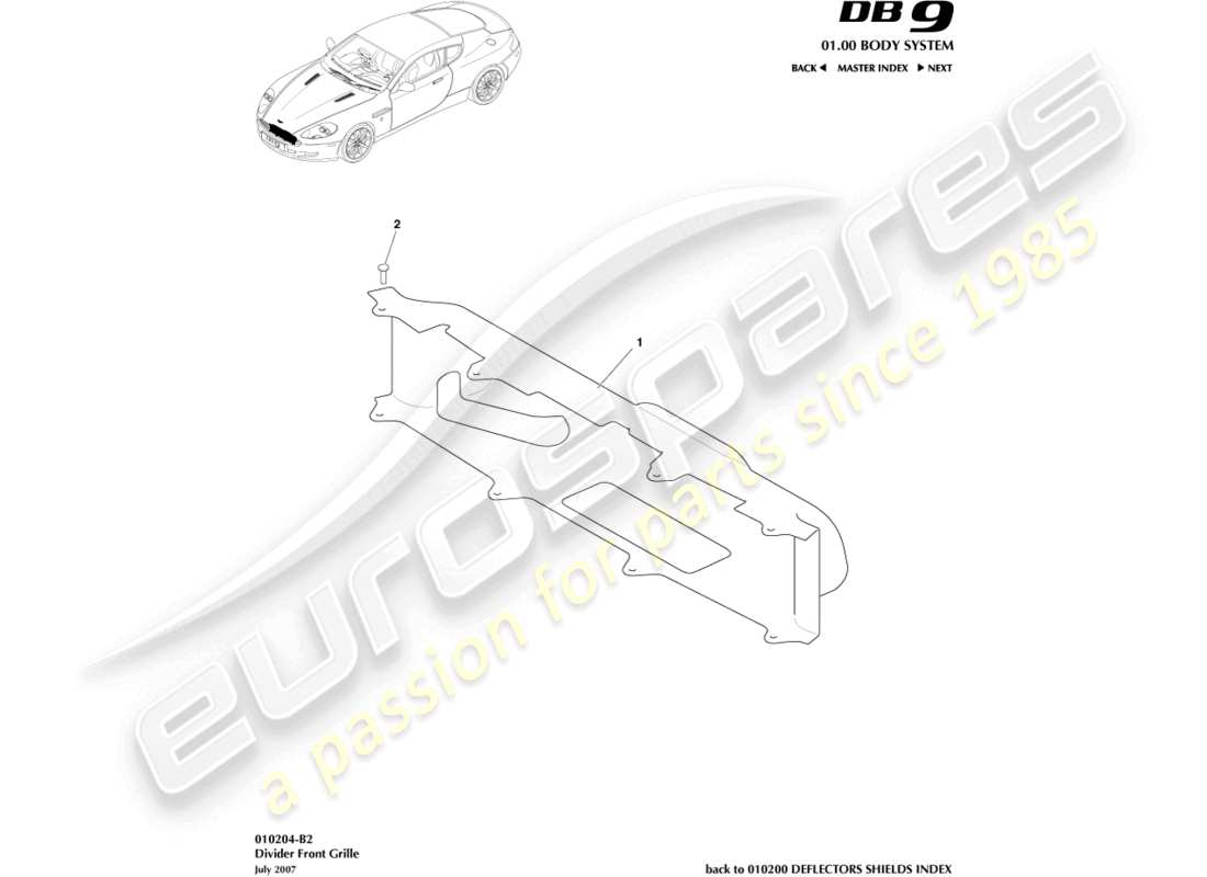 aston martin db9 (2007) divider, front grille part diagram