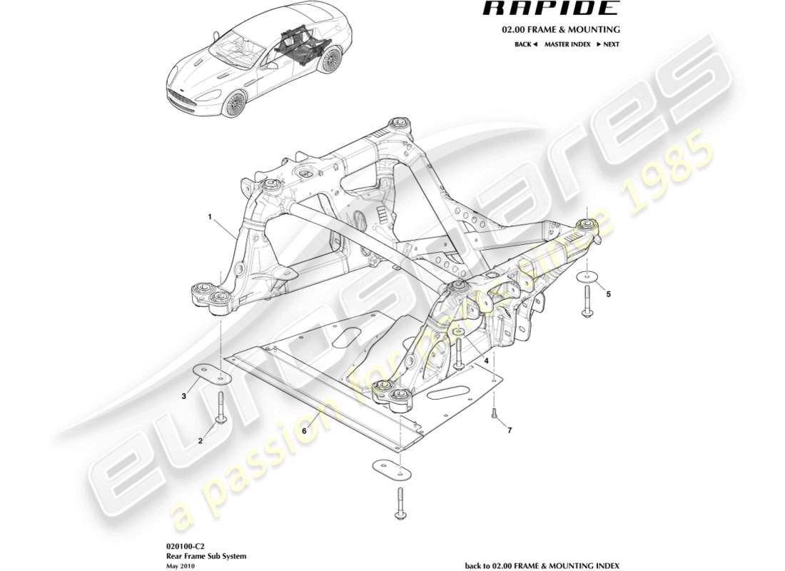 aston martin rapide (2011) rear subframe part diagram