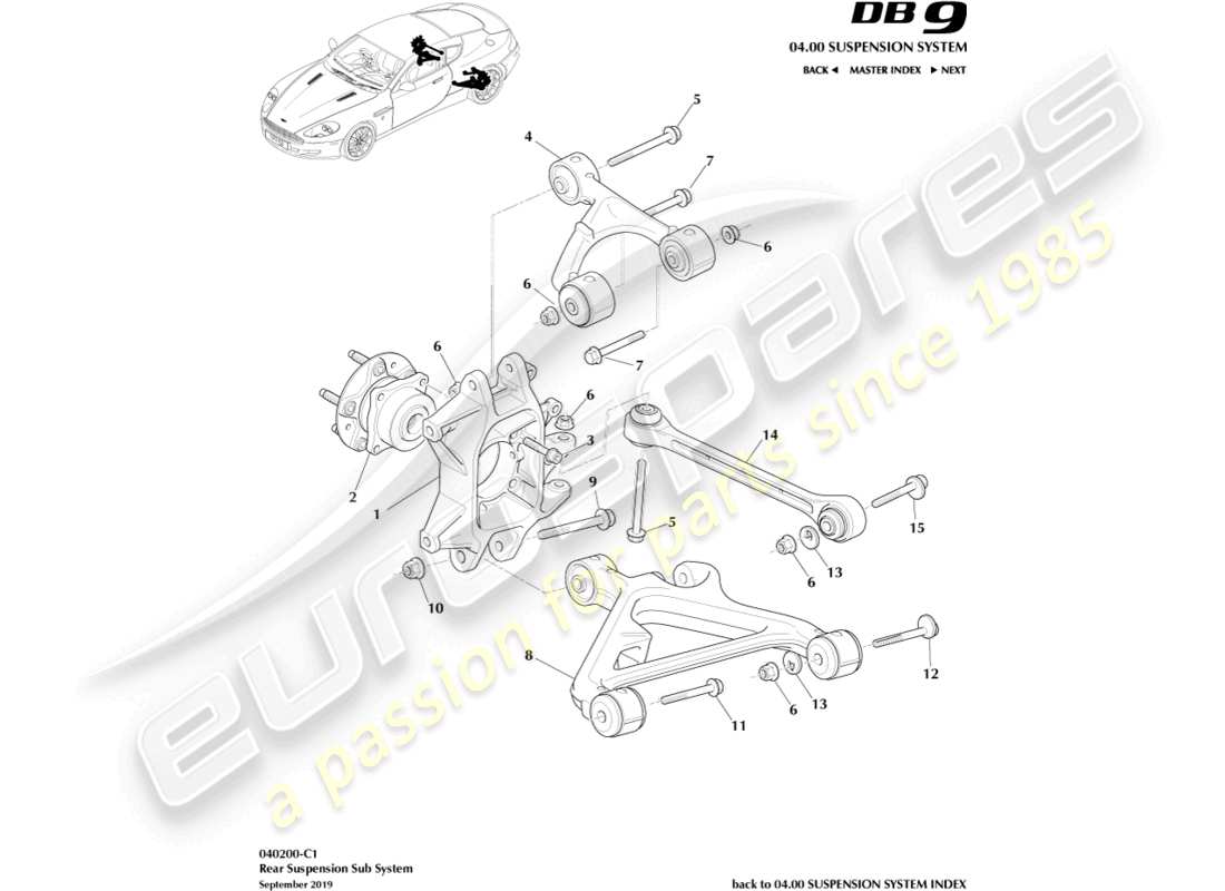 aston martin db9 (2007) rear suspension assembly part diagram