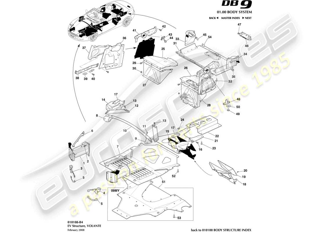 aston martin db9 (2004) ev structure, volante parts diagram