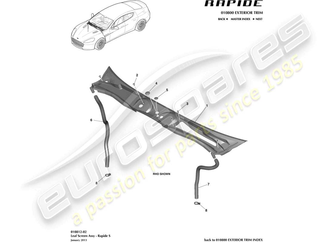 aston martin rapide (2011) leaf screen part diagram