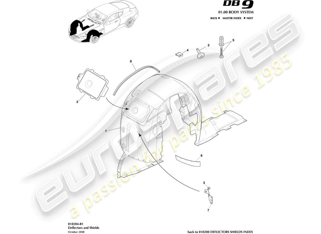 aston martin db9 (2011) front wheel arches part diagram