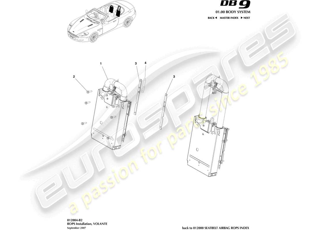 aston martin db9 (2011) rops installation, volante part diagram