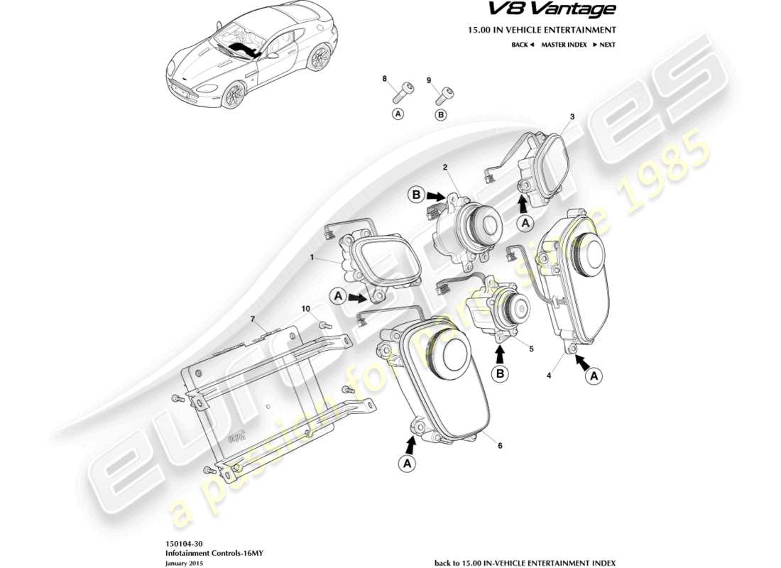 aston martin v8 vantage (2009) infotainment controls, 16my part diagram